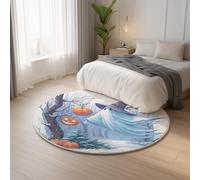 Modern Super Soft White Carpet Round Ghost Pumpkin Halloween,Classic Lightweight Ideal for Living Room, Bedroom, Nursery, Kids Baby Room Rug 140 cm