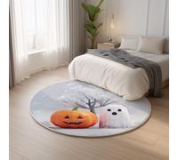 Modern Super Soft White Orange Carpet Round Simple Halloween Theme,Indoor Carpet Luxury Throw Rug For Hallway Kitchen Rug 160 cm