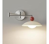 Modern Swing Arm Wall Lamp Dimming Cream LED Wall Sconce Adjustable Bedside Reading Wall Light 8W, Chrome Indoor Hardwired Metal Wall Lights for Bedroom Bedside Kids Room Hotel