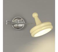 Modern Swing Arm Wall Sconce Chrome Bedside Reading Light Elegant Bauhaus Cream Finish Wall Lamp, E27 Postmodern Home Decor Lighting Fixture for Bedroom Living Room Study Room