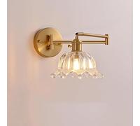 Modern Swing Arm Wall Sconce Hard Wired Flower Glass Adjustable Wall Light Antique Gold Mounted Reading Light Nordic Vintage Lamp for Bedroom Bedside Living Room Headboard Study