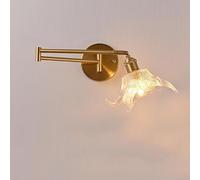 Modern Swing Arm Wall Sconce Hard Wired Flower Glass Adjustable Wall Light Antique Gold Mounted Reading Light Nordic Vintage Lamp for Bedroom Bedside Living Room Headboard Study