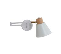 Modern Swing Arm Wall Sconce White Wall Mount Reading Lamp Nordic Wood Wall Light with Paint Iron Shade, Flexible Headboard Reading Lighting E27 Socket Minimalist Metal Wall Sconces