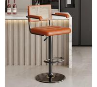 Modern Swivel Bar Stools with Rattan Backrest 360° Rotating Counter Height Chairs for Kitchen Island Restaurant Office Coffee Shop Brown with Black Legs