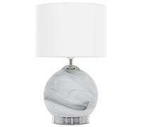 Modern Table Bedside Lamp Round White Fabric Drum Shade Glass Base Uele