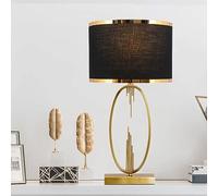 Modern Table Lamp, Fabric Shade Nightstand Lamp, Gold Metal Base Bedside Desk Lamps for Living Room Bedroom Farmhouse Reading Office,Black,Large