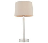 Modern Table Lamp & USB Charger Nickel & Mink Shade Metal Bedside Feature Light