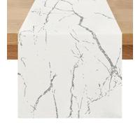 Modern Table Runner, 40 x 140 cm, Black and White, Washable Linen Table Runner Marble Golden Textured Runner Beige Rectangular Table for Dining Room, Kitchen