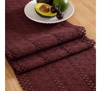 Modern Table Runner, Burgundy Retro Bohemian Doily Rectangular Cotton Linen Washable Macrame Table Runner for Kitchen Party Birthday 30 x 183 cm Wine Red
