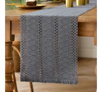 Modern Table Runner Grey 30 x 140 cm Boho Macrame with Tassels Cotton and Linen Tablecloth Vintage Style Washable Table Decoration for Wedding Kitchen Farm Crochet Lace Rustic