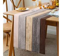 Modern Table Runner Spring Summer Wooden Table with Wood Grain Decoration for Dining Room Family Dinners Holidays Summer Parties 33 x 183 cm (Brown Gradient Grey Beige)