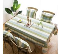 Modern Tablecloth 140x300 cm, Grass Green, Rectangular Cotton Linen, Striped Dining Room Decor, Stylish Table Cover for Home and Events