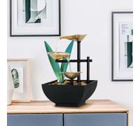 Modern Tabletop Water Fountain with LED Lights, Zen Indoor Waterfall Feature for Home Decor, Relaxing 3-Tier Fountain with Decorative Stones and Natural Flow