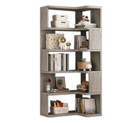 Modern Tall Corner Bookshelf - 5/6/7-Shelf L-Shaped Wooden Bookcase Storage Stylish Display Shelves for Living Room Bedroom Kitchen & Home Office (Gray 90x50x159cm)