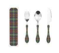 Modern Tartan of The Scottish Clan Shaw Green Portable Kids Utensil Set Stainless Steel Fork, Spoon & Knife 3-Piece-Set, Easy to Clean, and Perfect for School, Travel, Or Home Use