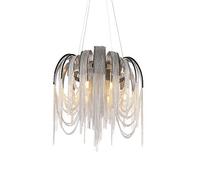 Modern Tassel Pendant Light,Silver Aluminum Chain Tassel Chandelier Round 8/10 Lights E14 Hanging Lamp Chrome Finish Adjustable Indoor Ceiling Light Fixture 8 Lights 60x40cm Vision