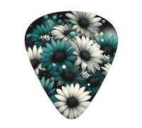 Modern-Teal-Flowers-Dots 12 Pack Guitar Picks With 3 Thicknesses And Storage Box, Abs Plectrums For Electric Bass Guitar Players