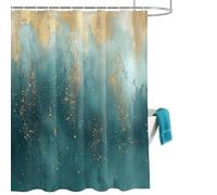 Modern Teal Gold Shower Curtain for Bathroom, Geometric Lines Abstract Waterproof Cloth Fabric Bathroom Accessories Set with 12 Rust Proof Plastic Hooks, 60” x 72”