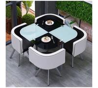 Modern Tempered Glass Dining Table Set 5-Piece Round Metal Structure with Upholstered Chairs Perfect for Kitchen Home Office and Hotel Use