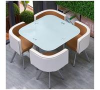 Modern Tempered Glass Dining Table Set 5-Piece Round Table & Chairs Metal Frame Upholstered Ideal for Home Kitchen Office Hotel Stylish Furniture
