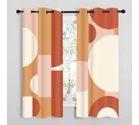 Modern Terracotta Blackout Curtains - Mid Century Geometric Design with Grommets - Minimalist ge Aesthetic Drapes for Bedroom Kitchen Living Room - 42x72in