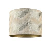 Modern Textured Floral Drum Lamp Shade with Shiny Gold and Silver Fern Leaves | 18cm x 25cm | Champagne Gold Inner Paper Lining by Happy Homewares