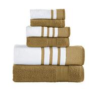 Modern Threads 6 Piece Set, 2 Bath Towels, 2 Hand Towels, 2 Washcloths, Quick Dry White/Contrast Reinhart Mustard