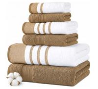 Modern Threads 6 Piece Set, 2 Bath Towels, 2 Hand Towels, 2 Washcloths, Quick Dry White/Contrast Reinhart Mustard