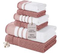 Modern Threads 6 Piece Set, 2 Bath Towels, 2 Hand Towels, 2 Washcloths, Quick Dry White/Contrast Reinhart Rosewood