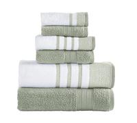Modern Threads 6 Piece Set, 2 Bath Towels, 2 Hand Towels, 2 Washcloths, Quick Dry White/Contrast Reinhart Sage