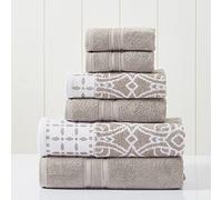 Modern Threads 6 Piece Set, 2 Bath Towels, 2 Hand Towels, 2 Washcloths Yarn Dyed Jacquard/Solid Towel Set Monroe Fawn