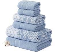 Modern Threads 6 Piece Set, 2 Bath Towels, 2 Hand Towels, 2 Washcloths Yarn Dyed Jacquard/Solid Towel Set Monroe Blue