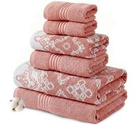 Modern Threads 6 Piece Set, 2 Bath Towels, 2 Hand Towels, 2 Washcloths Yarn Dyed Jacquard/Solid Towel Set Charlize Clay