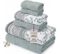 Modern Threads 6 Piece Set, 2 Bath Towels, 2 Hand Towels, 2 Washcloths Yarn Dyed Jacquard/Solid Towel Set Ophelia Dark Sage