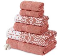 Modern Threads 6 Piece Set, 2 Bath Towels, 2 Hand Towels, 2 Washcloths Yarn Dyed Jacquard/Solid Towel Set Monroe Clay