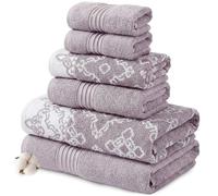 Modern Threads 6 Piece Set, 2 Bath Towels, 2 Hand Towels, 2 Washcloths Yarn Dyed Jacquard/Solid Towel Set Charlize Orchid