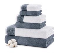Modern Threads Amrapur Overseas 600 GSM 6-Piece Towel Set with Filgree Jacquard Border Blue