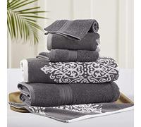 Modern Threads Amrapur Overseas | Artesia Damask 6 Piece Reversible Yarn Dyed Jacquard Towel Set (Platinum)