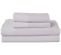 Modern Threads Amrapur Pacific Coast Textiles 4 PIECE CROCHET LACE MICROFIBER SHEET SET DOVE GRAY KING, Microfibre