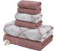 Modern Threads Capri 6-Piece Reversible Yarn Dyed Jacquard Towel Set - Bath Towels, Hand Towels, & Washcloths - Super Absorbent & Quick Dry - 100% Combed Cotton, Rosewood