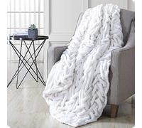 Modern Threads Luxury Solid Braided Faux Fur Reverse to Flannel Throw Blanket, Off White