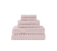 Modern Threads Otis 6-Piece 100% Cotton Towel Set - Zero Twist Jacquard Chevron - Includes 2 Bath Towels, 2 Hand Towels, 2 Washcloths - Absorbent, Quick Dry, Soft & Durable - Blush Pink