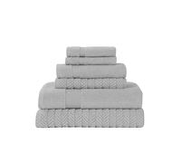 Modern Threads Otis 6-Piece 100% Cotton Towel Set - Zero Twist Jacquard Chevron - Includes 2 Bath Towels, 2 Hand Towels, 2 Washcloths - Absorbent, Quick Dry, Soft & Durable - Gray