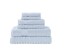 Modern Threads Otis 6-Piece 100% Cotton Towel Set - Zero Twist Jacquard Chevron - Includes 2 Bath Towels, 2 Hand Towels, 2 Washcloths - Absorbent, Quick Dry, Soft & Durable - Light Blue