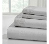 Modern Threads Pacific Coast Textiles 4 PIECE CROCHET LACE MICROFIBER SHEET SET DOVE GRAY FULL, Microfibre