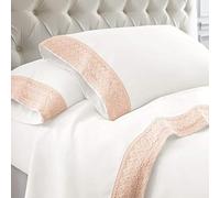 Modern Threads Soft Microfiber Crochet Lace Sheets - Luxurious Microfiber Bed Sheets - Includes Flat Sheet, Fitted Sheet with Deep Pockets, & Pillowcases White/Blush Queen