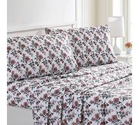 Modern Threads Soft Microfiber Printed Sheets - Luxurious Microfiber Bed Sheets - Includes Flat Sheet, Fitted Sheet with Deep Pockets, & Pillowcases Rose Bloom Queen
