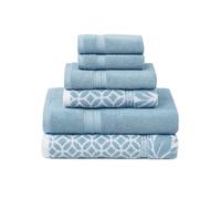 Modern Threads Trefoil Filigree 6-Piece Reversible Yarn Dyed Jacquard Towel Set - Bath Towels, Hand Towels, & Washcloths - Super Absorbent & Quick Dry - 100% Combed Cotton, Sterling Blue