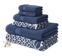 Modern Threads Trefoil Filigree 6-Piece Reversible Yarn Dyed Jacquard Towel Set - Bath Towels, Hand Towels, & Washcloths - Super Absorbent & Quick Dry - 100% Combed Cotton