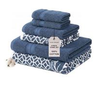 Modern Threads Trefoil Filigree 6-Piece Reversible Yarn Dyed Jacquard Towel Set - Bath Towels, Hand Towels, & Washcloths - Super Absorbent & Quick Dry - 100% Combed Cotton